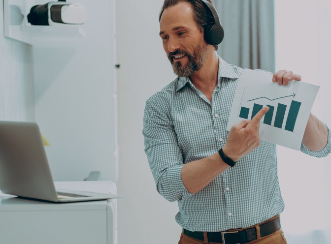 man is working computer with graph screen 1 1 1