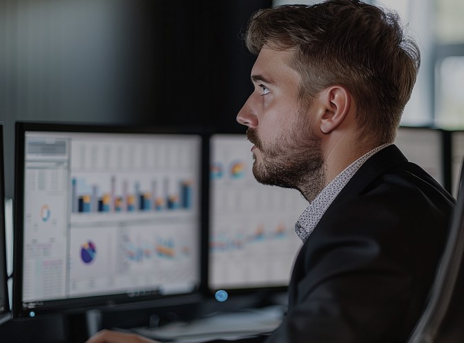 man is working computer with graph screen 1 1 4